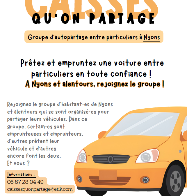 Lancement de « Caisses qu&rsquo;on partage » : L&rsquo;autopartage citoyen débarque à Nyons !